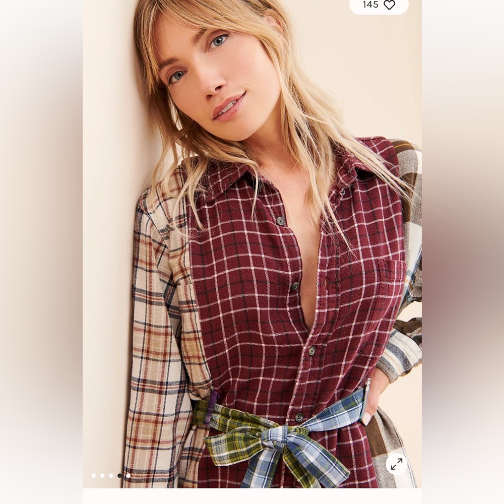 Free People Patchwork Plaid Midi Dress in Burgundy, Brown, Olive, Navy - Picture 4 of 6